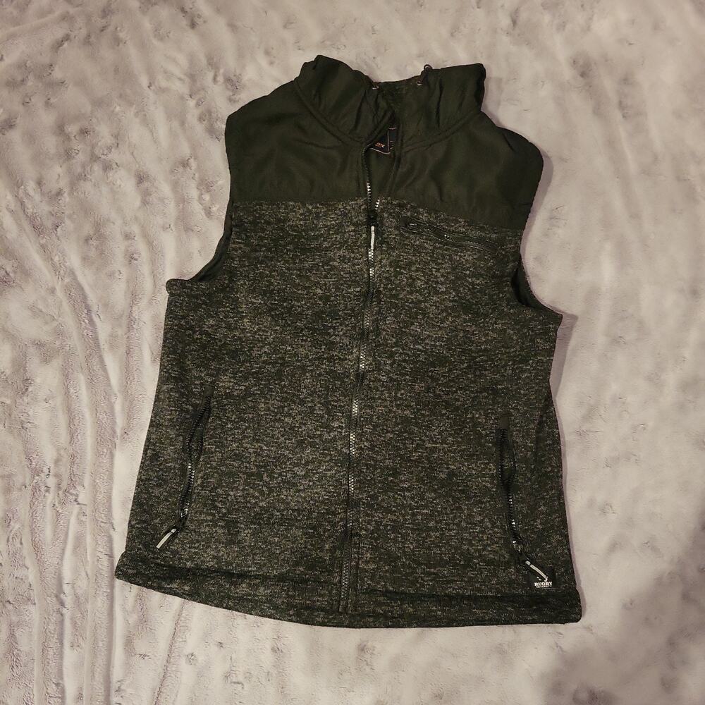 Rugby University Hoodie Vest Mens Black Size M 3 Pocket Full Zip Colorblock